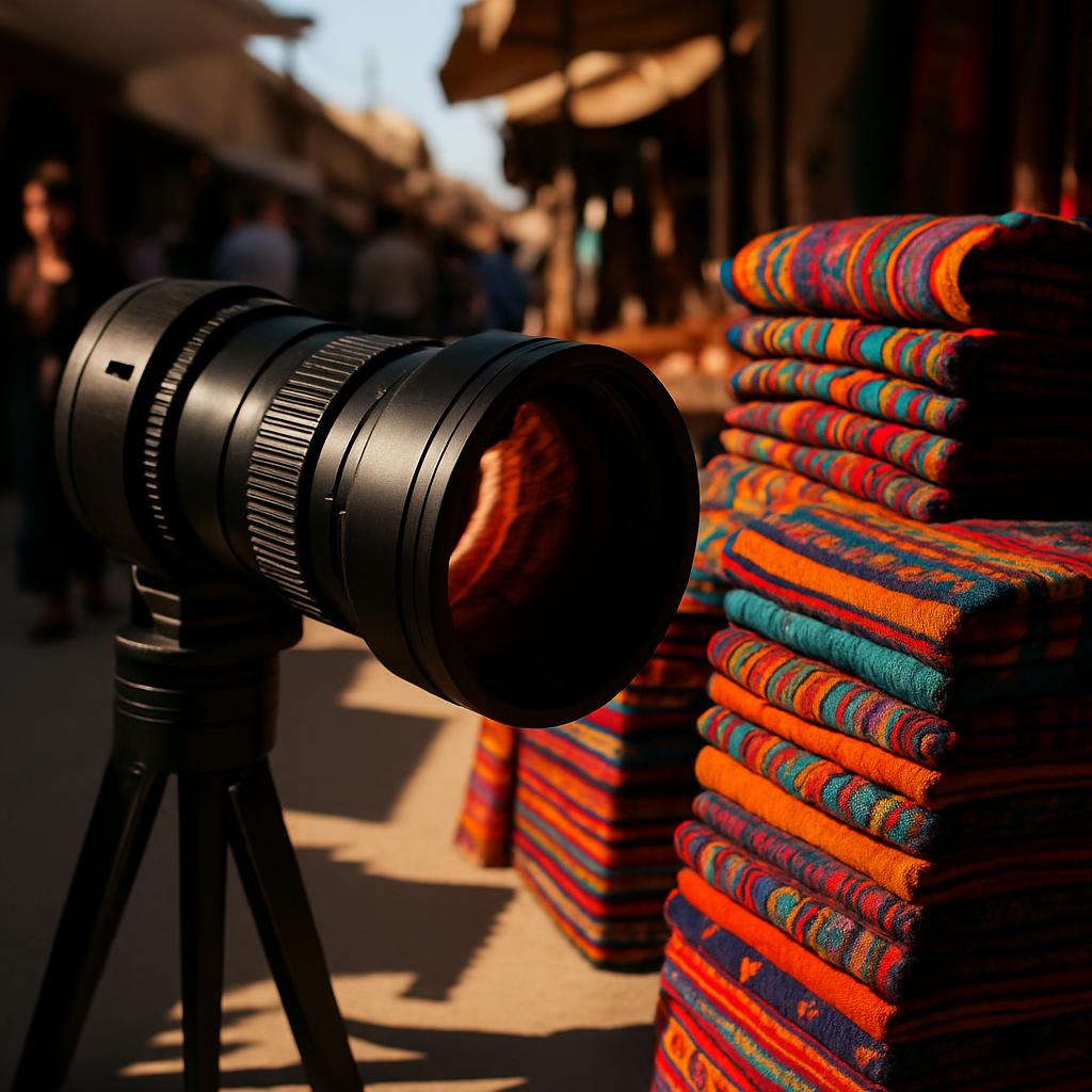 Heredo Carpeta de imágenes sin ordenar con una cámara usando una montura tripod.